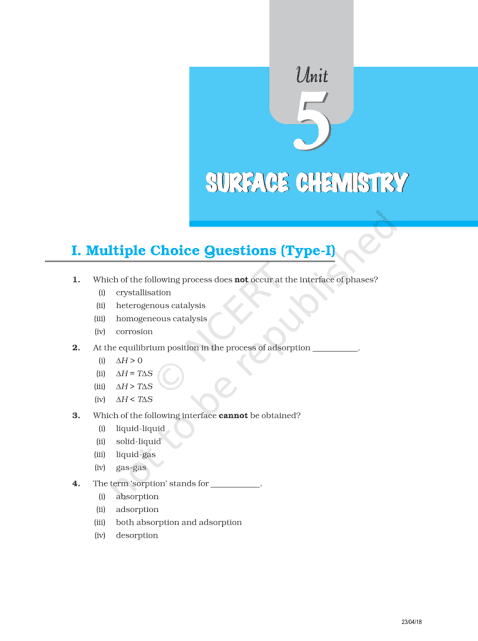 Class 12th chemistry Chapter 5 Surface Chemistry 