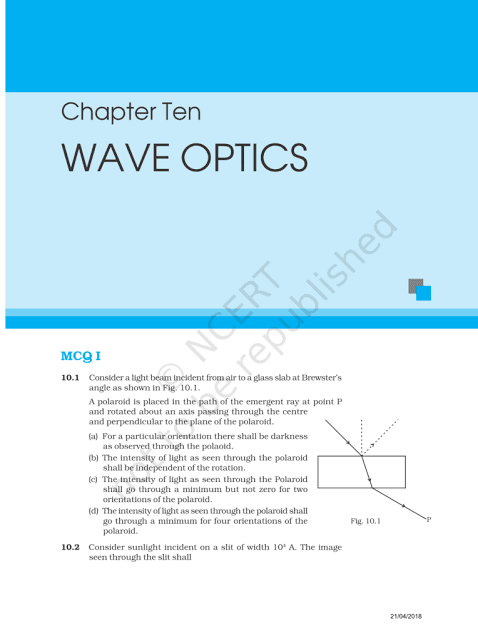 Class 12 Physics Chapter 10 Wave Optics