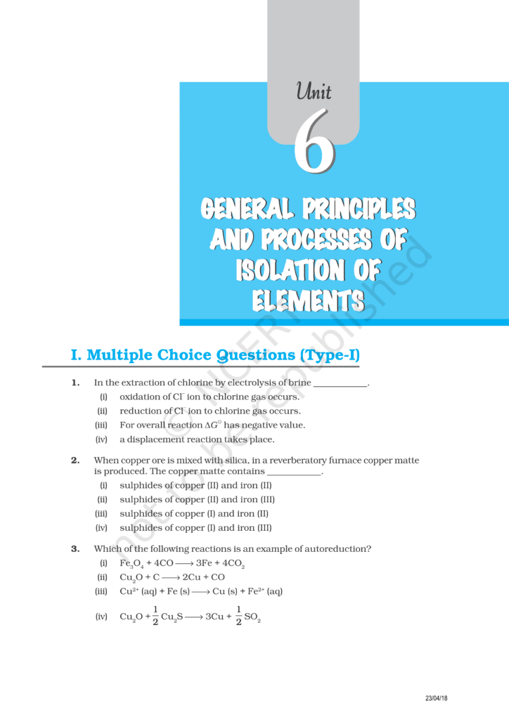 Class 12 Chemistry Chapter 6 General Principles and Processes of Isolation of Elements.